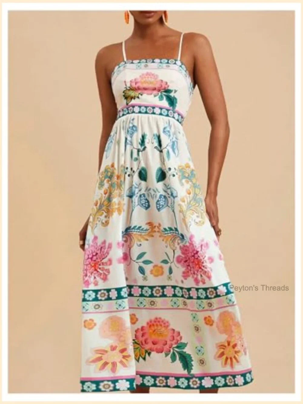 Bohemian Spaghetti Strap Smocked Maxi Dress Flowy Summer Sundress - Picture 2 of 6